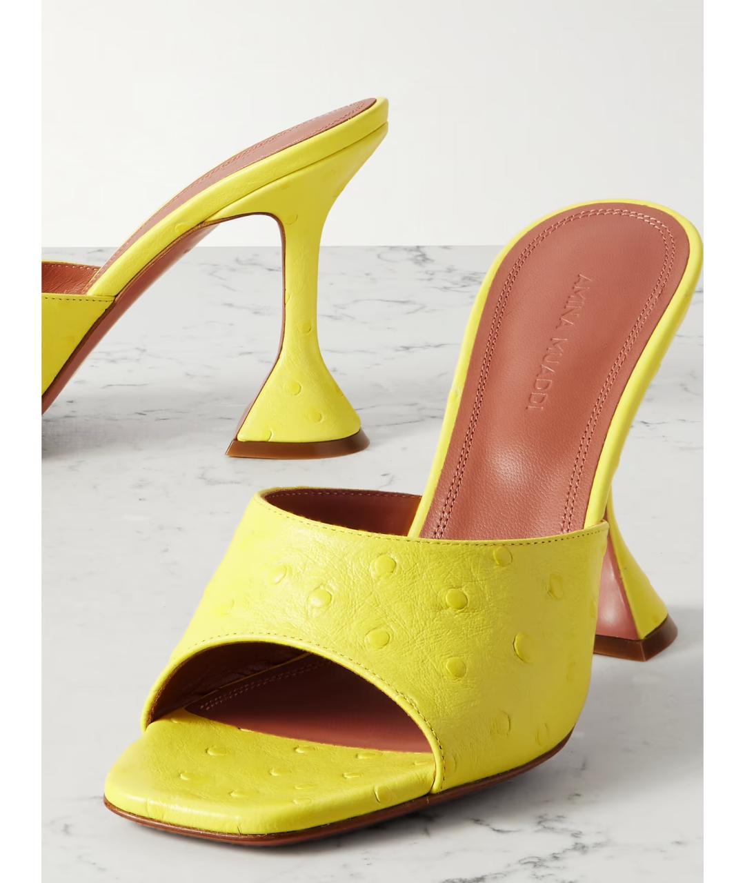Amina Muaddi Желтые кожаные мюли, фото 4