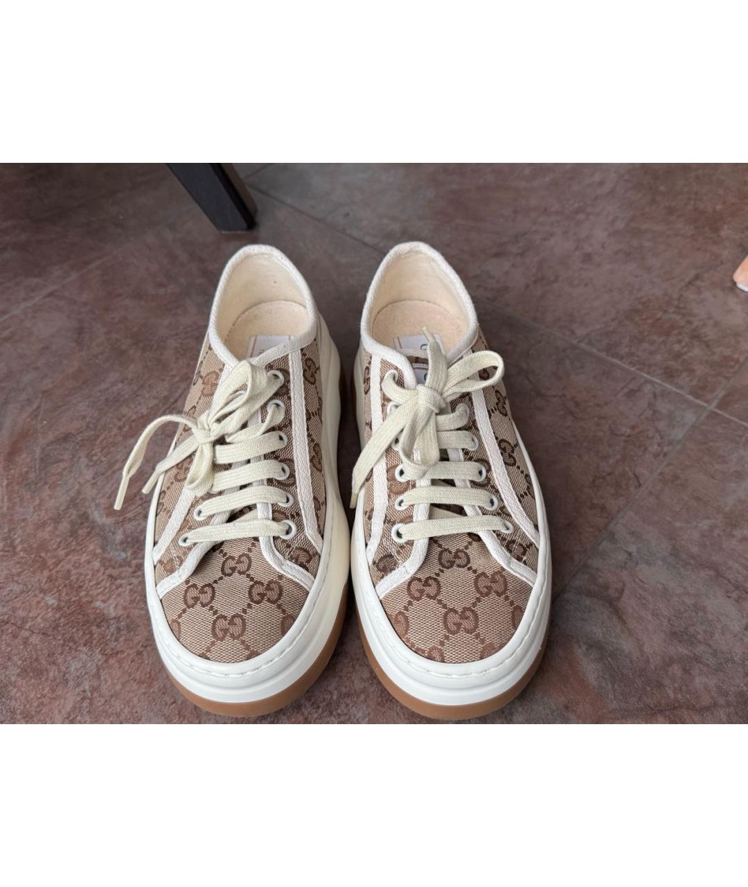 GUCCI Коричневые текстильные кеды, фото 2