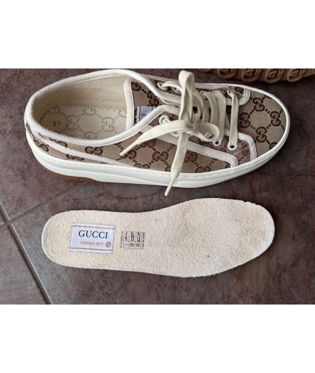 GUCCI Коричневые текстильные кеды, фото 6