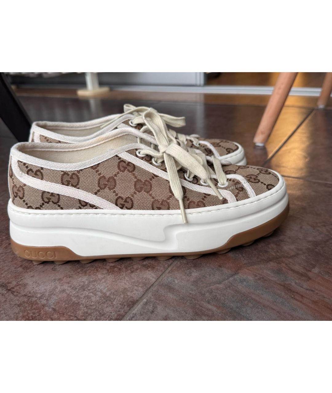 GUCCI Коричневые текстильные кеды, фото 9