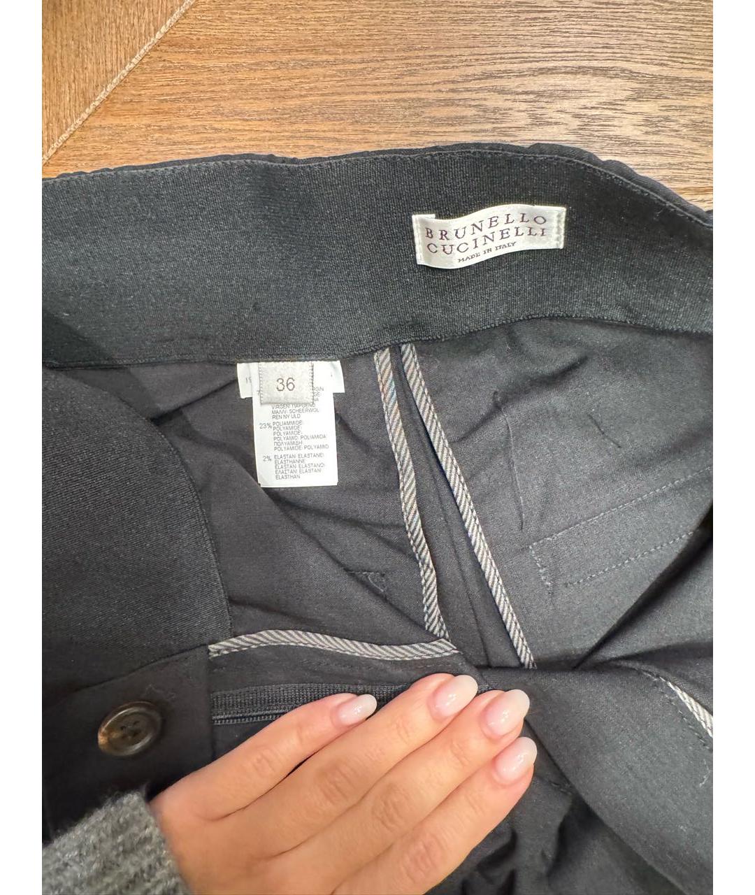 BRUNELLO CUCINELLI Черные шерстяные брюки узкие, фото 4