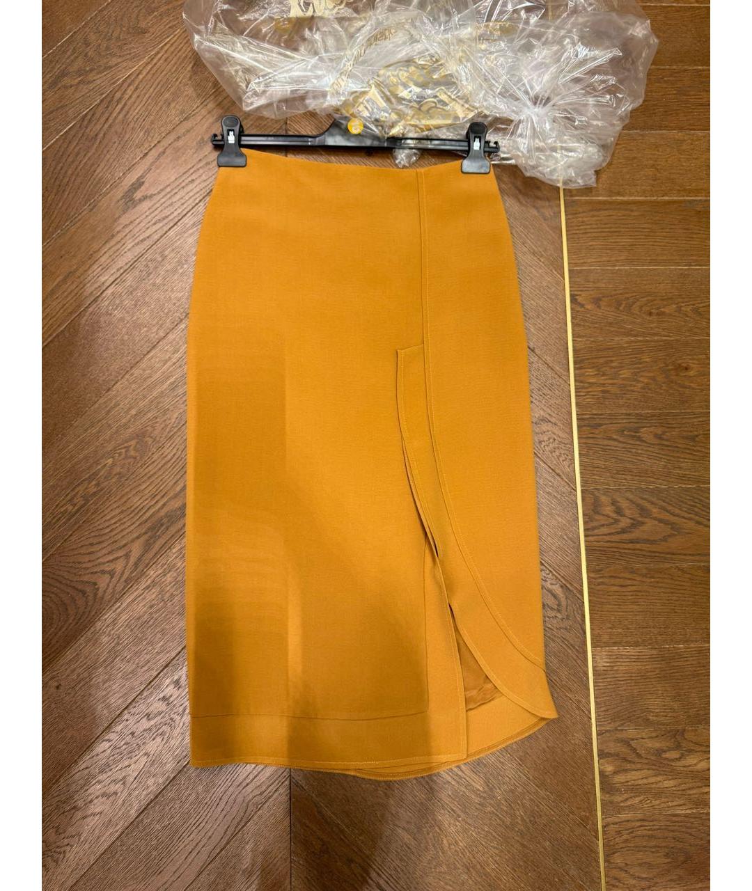 VICTORIA BECKHAM Горчичная вискозная юбка миди, фото 5