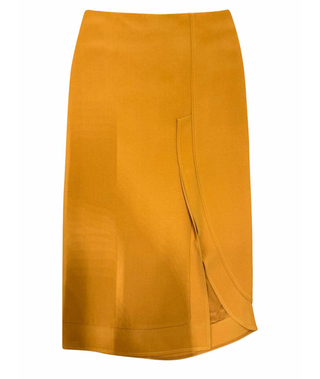 VICTORIA BECKHAM Горчичная вискозная юбка миди, фото 1