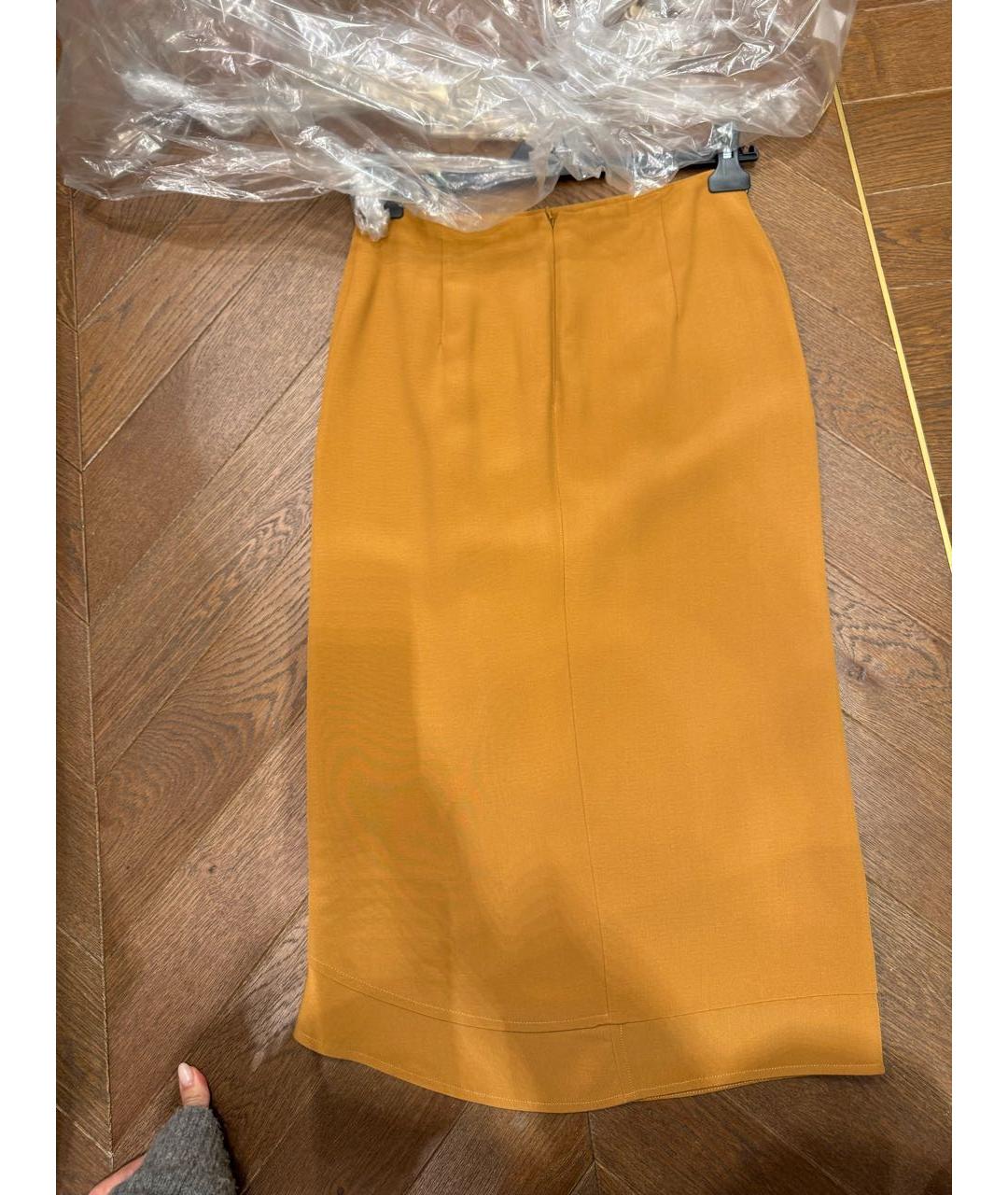 VICTORIA BECKHAM Горчичная вискозная юбка миди, фото 2