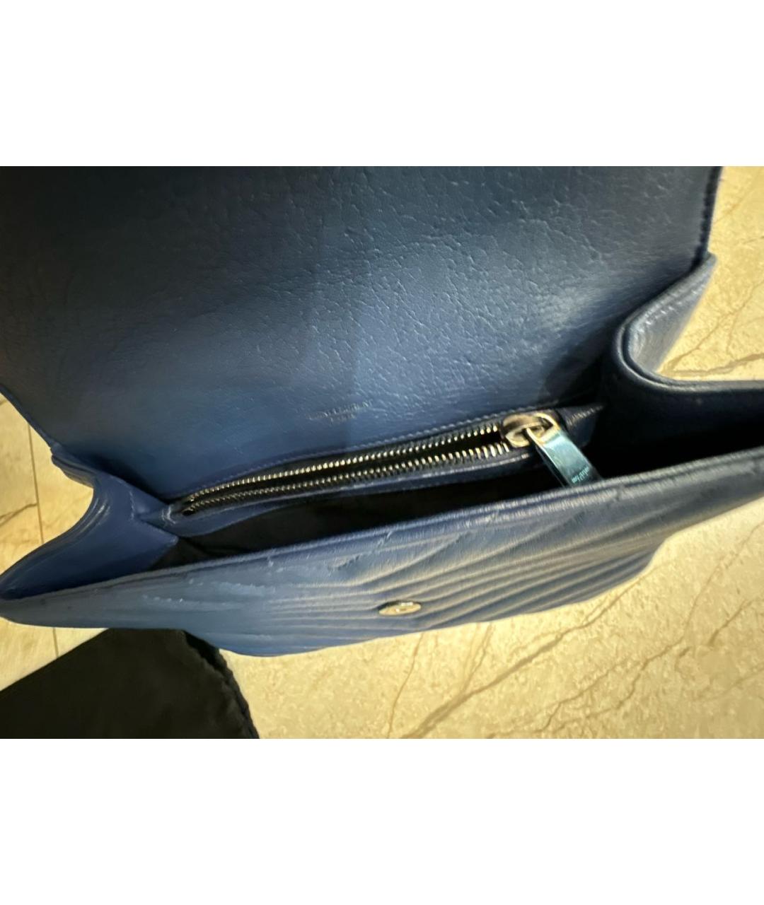 SAINT LAURENT Темно-синяя кожаная сумка с короткими ручками, фото 4