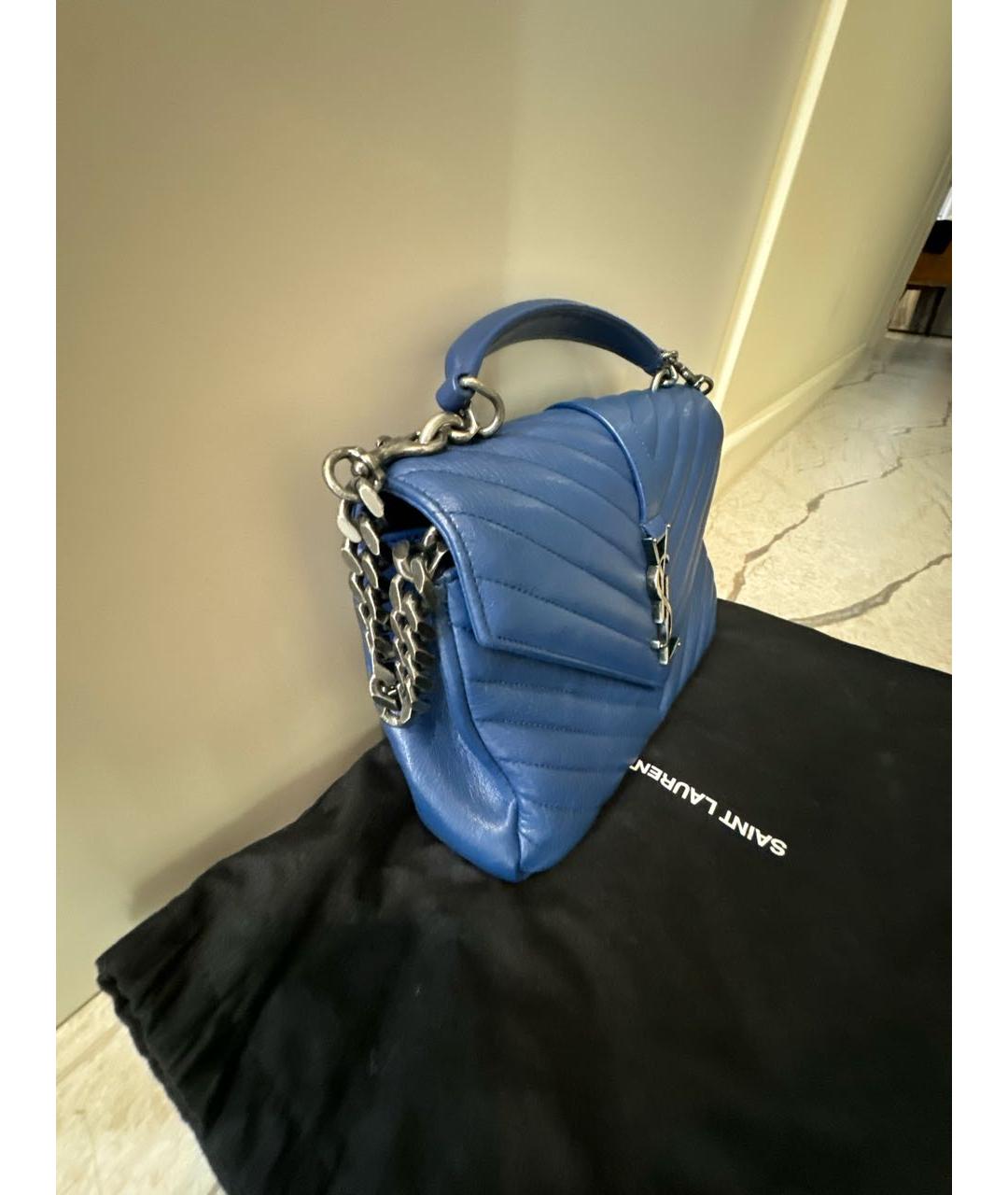 SAINT LAURENT Темно-синяя кожаная сумка с короткими ручками, фото 2