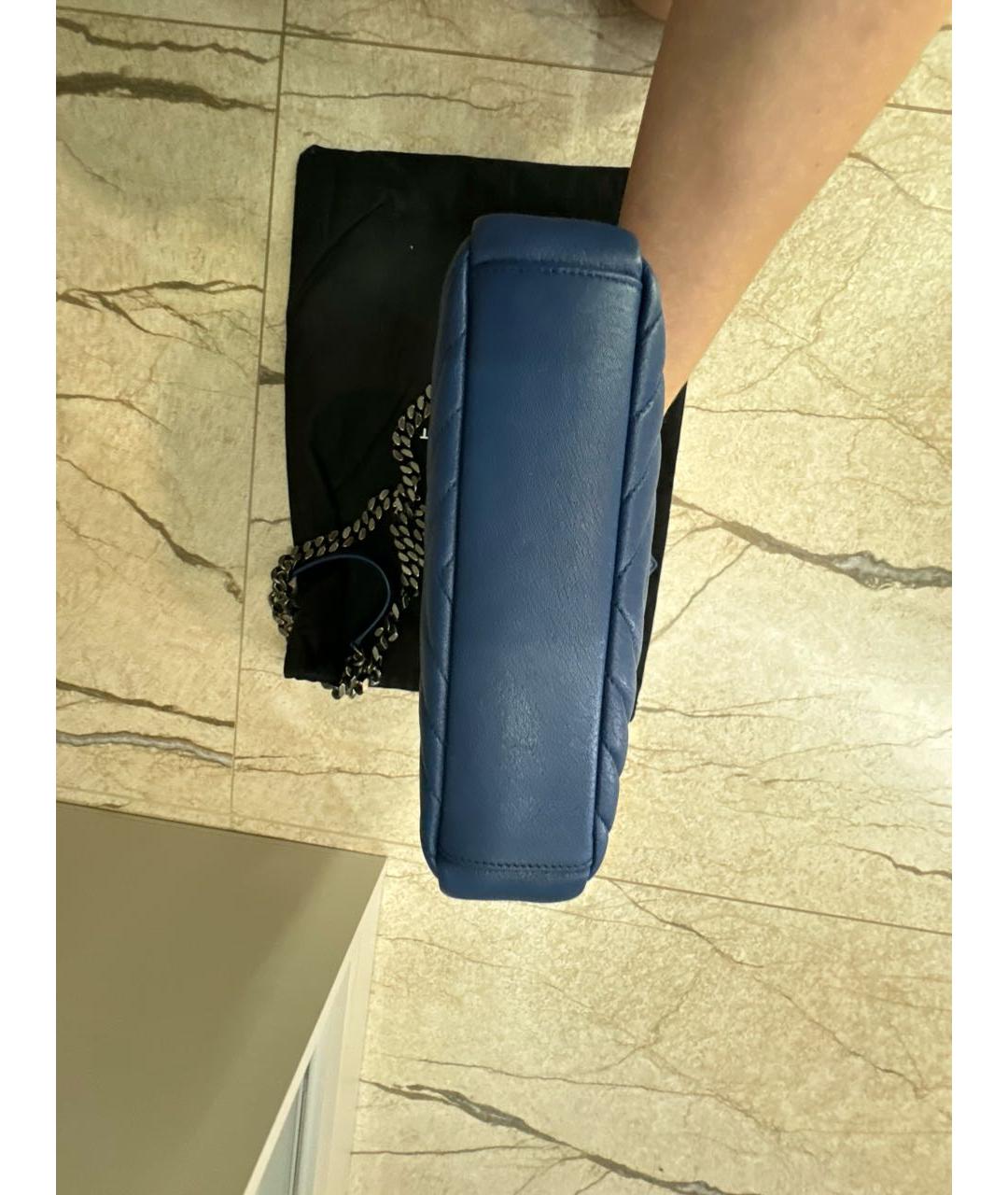 SAINT LAURENT Темно-синяя кожаная сумка с короткими ручками, фото 8