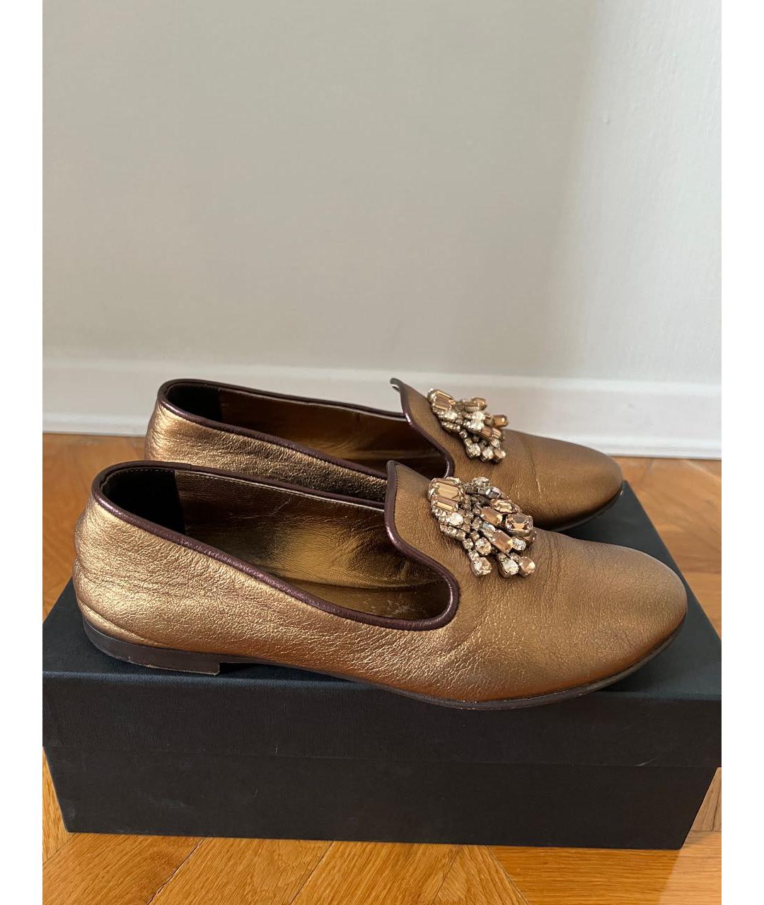 GIUSEPPE ZANOTTI DESIGN Золотые кожаные лоферы, фото 8