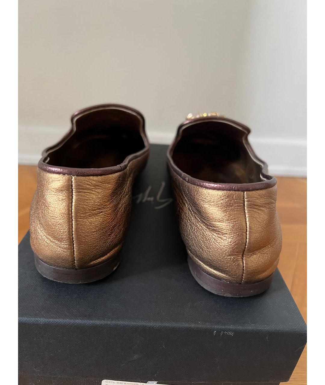 GIUSEPPE ZANOTTI DESIGN Золотые кожаные лоферы, фото 4