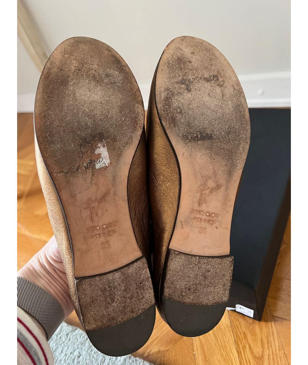 GIUSEPPE ZANOTTI DESIGN Золотые кожаные лоферы, фото 5