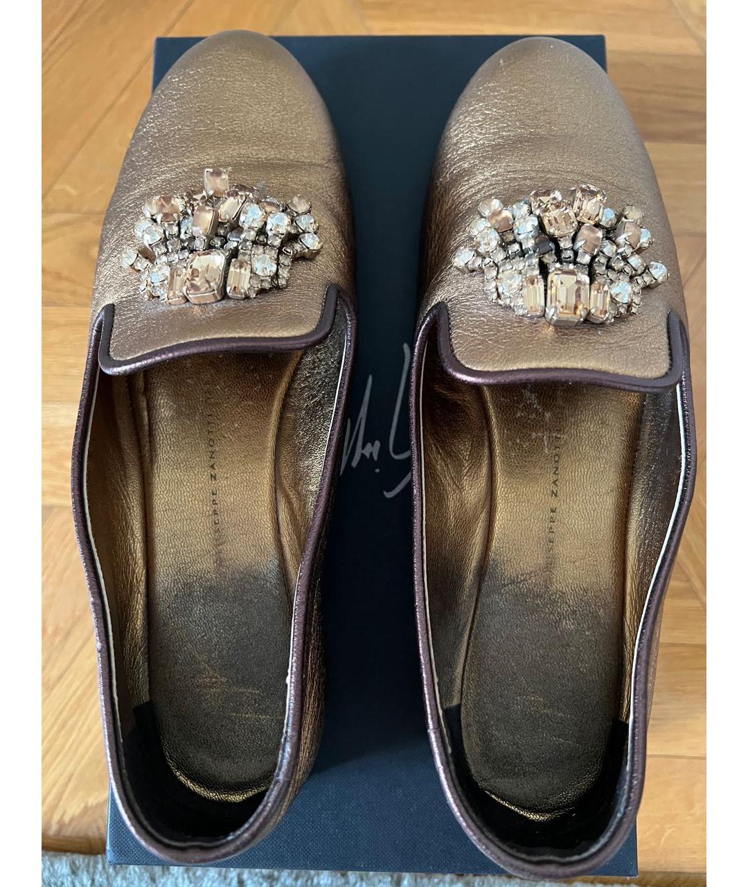 GIUSEPPE ZANOTTI DESIGN Золотые кожаные лоферы, фото 3