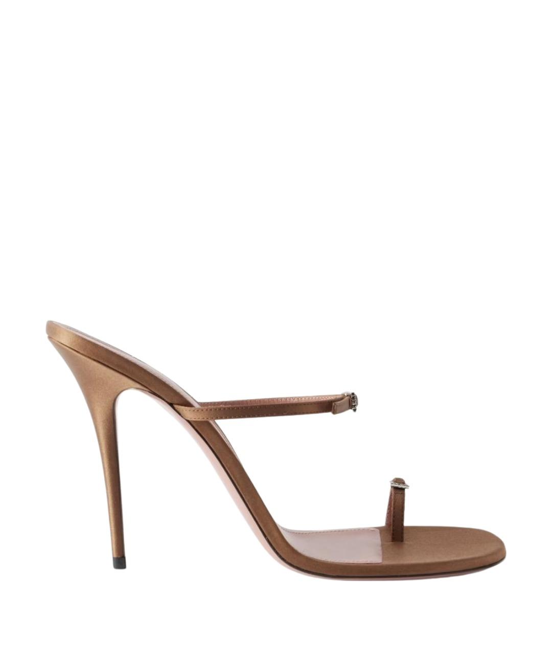 Amina Muaddi Коричневые кожаные мюли, фото 1