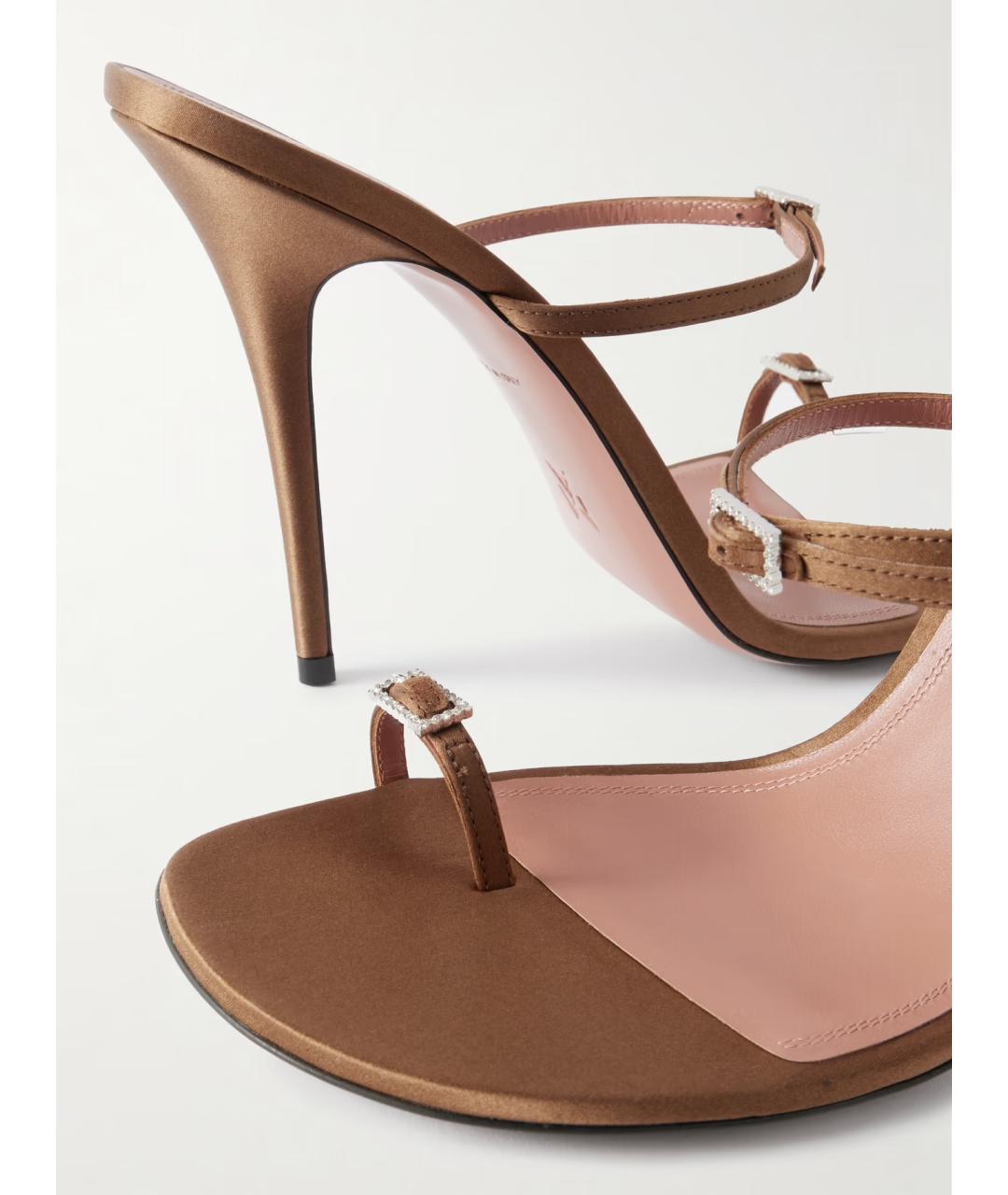 Amina Muaddi Коричневые кожаные мюли, фото 4