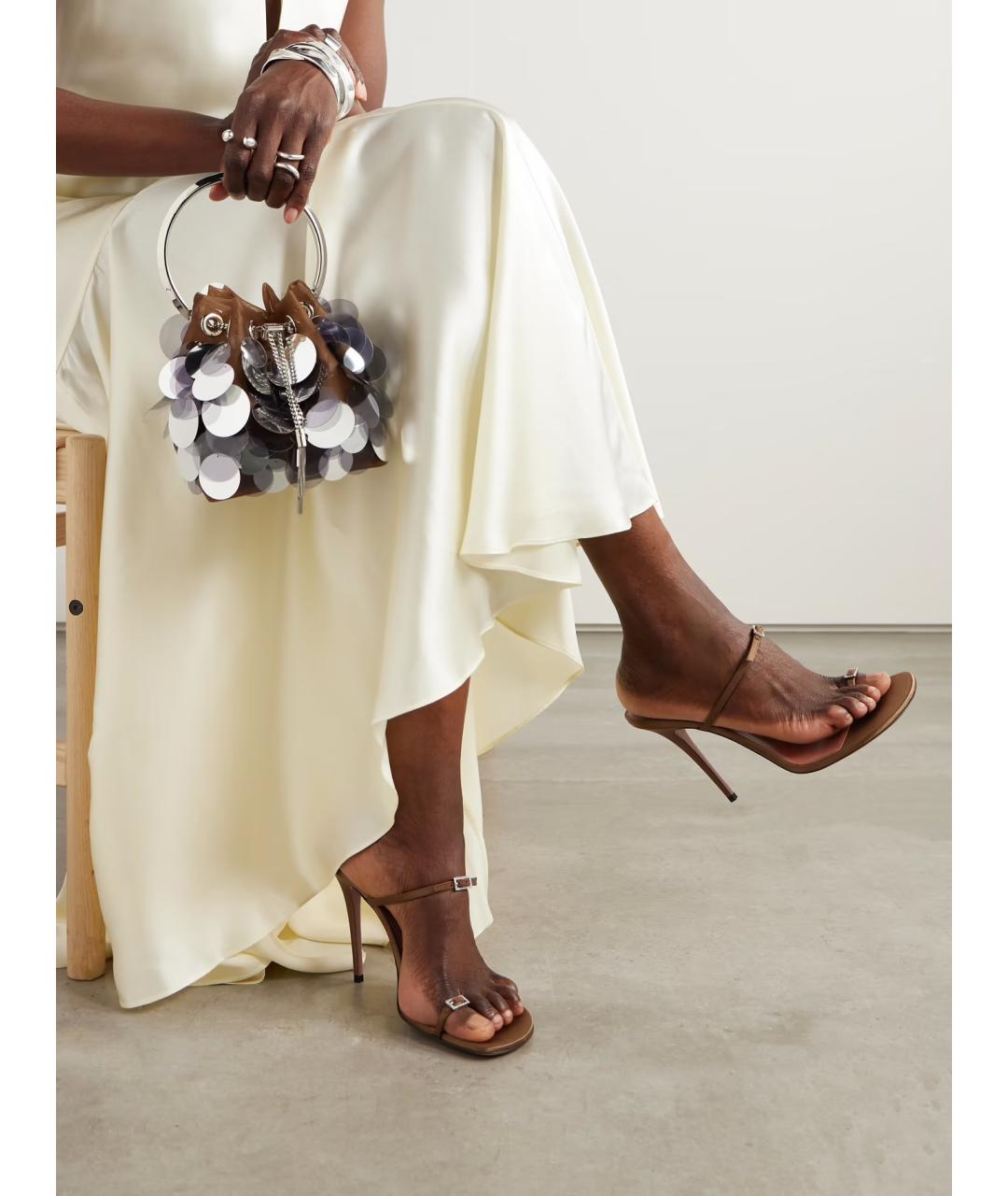 Amina Muaddi Коричневые кожаные мюли, фото 2