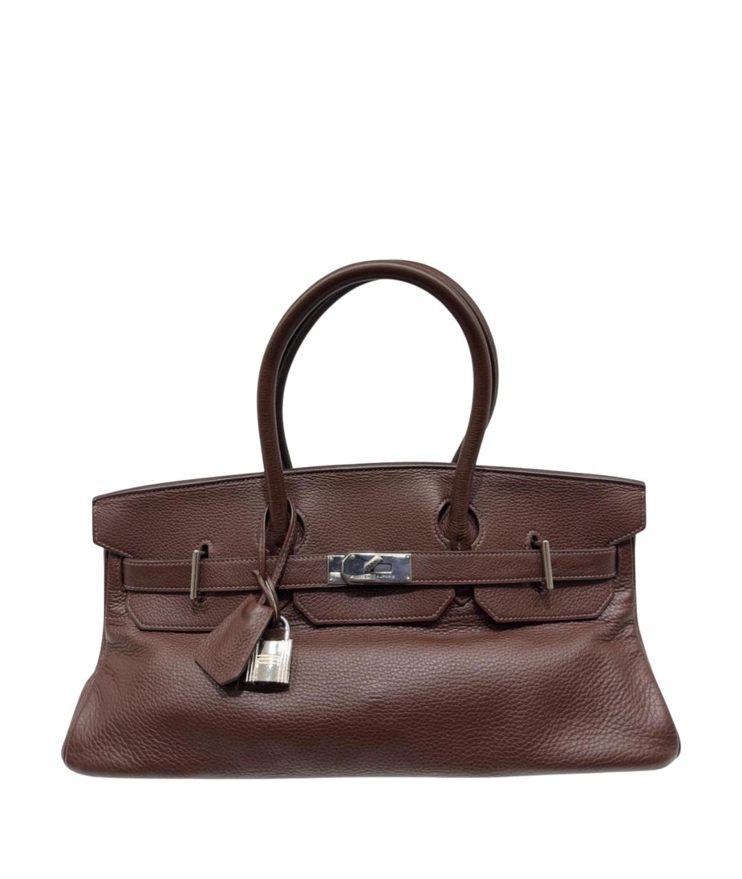 HERMES Бордовая кожаная сумка с короткими ручками, фото 1