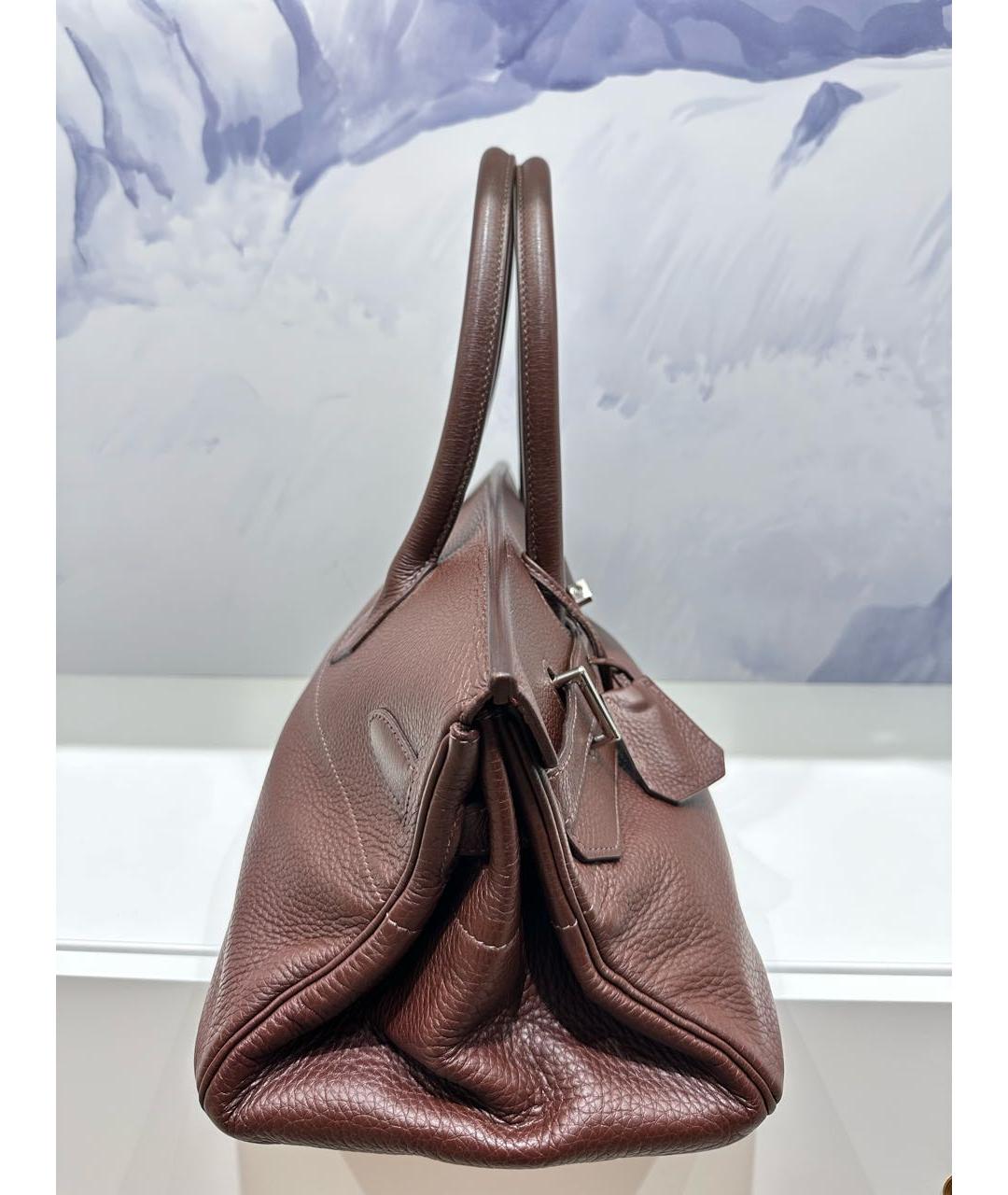 HERMES Бордовая кожаная сумка с короткими ручками, фото 4