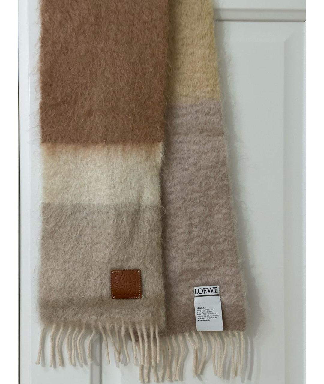 LOEWE Бежевый шерстяной шарф, фото 2