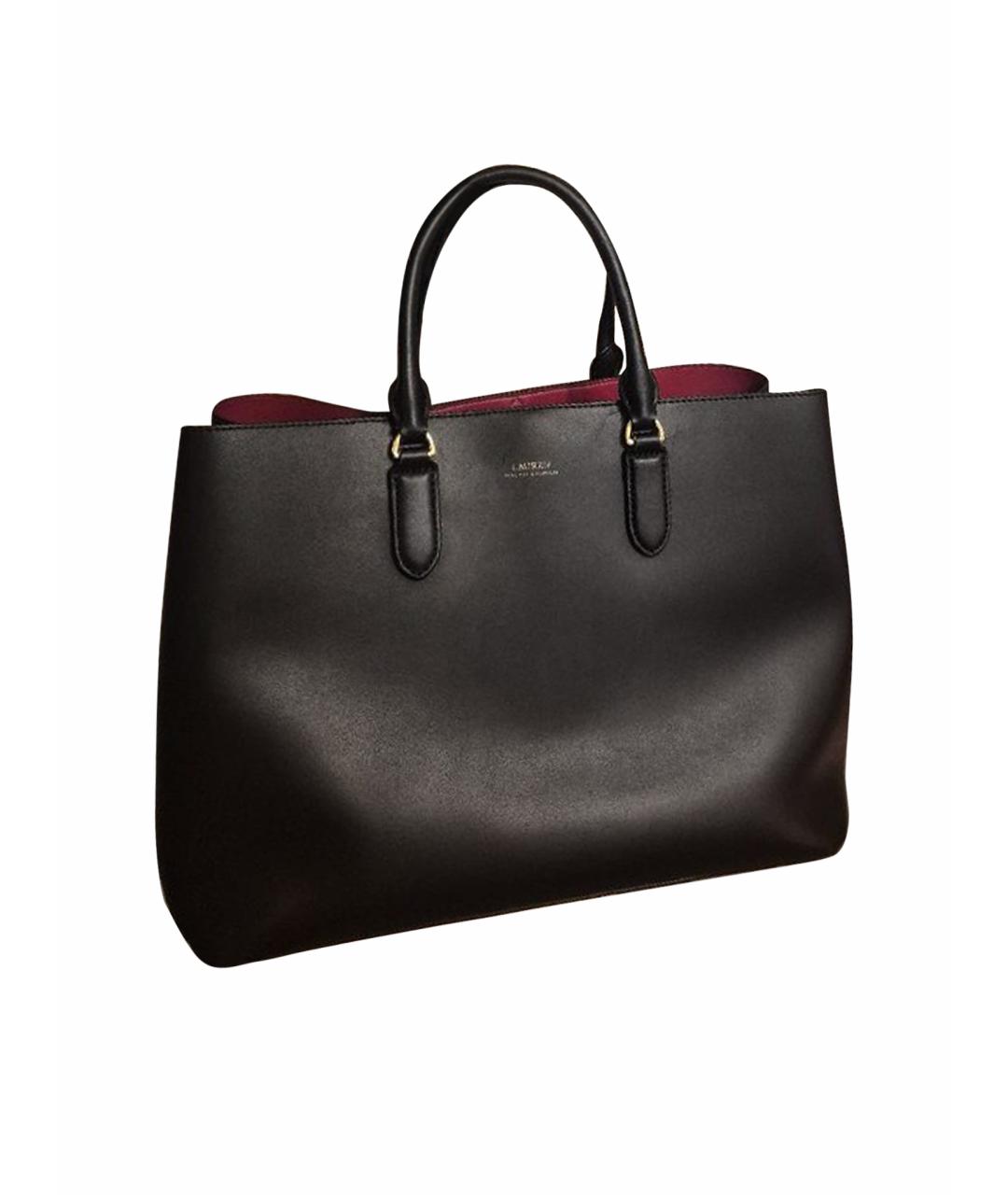 RALPH LAUREN Черная кожаная сумка тоут, фото 1