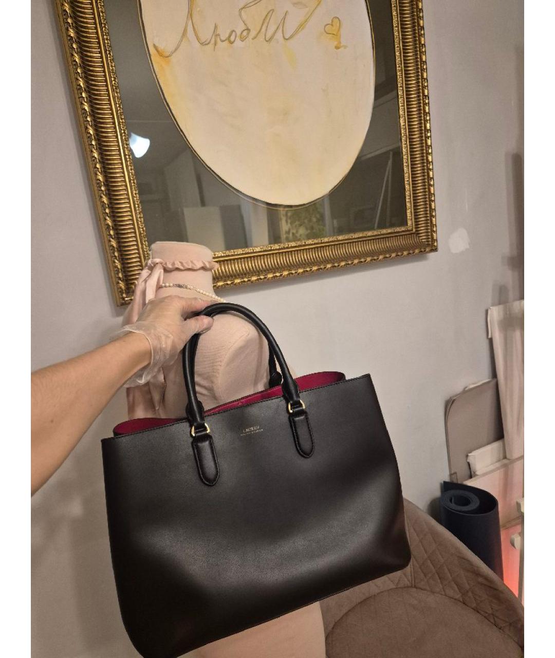 RALPH LAUREN Черная кожаная сумка тоут, фото 8