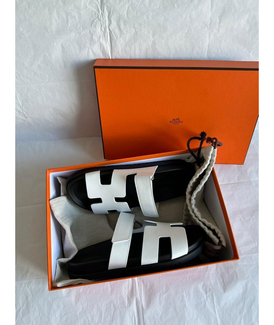 HERMES Белые кожаные сандалии, фото 6