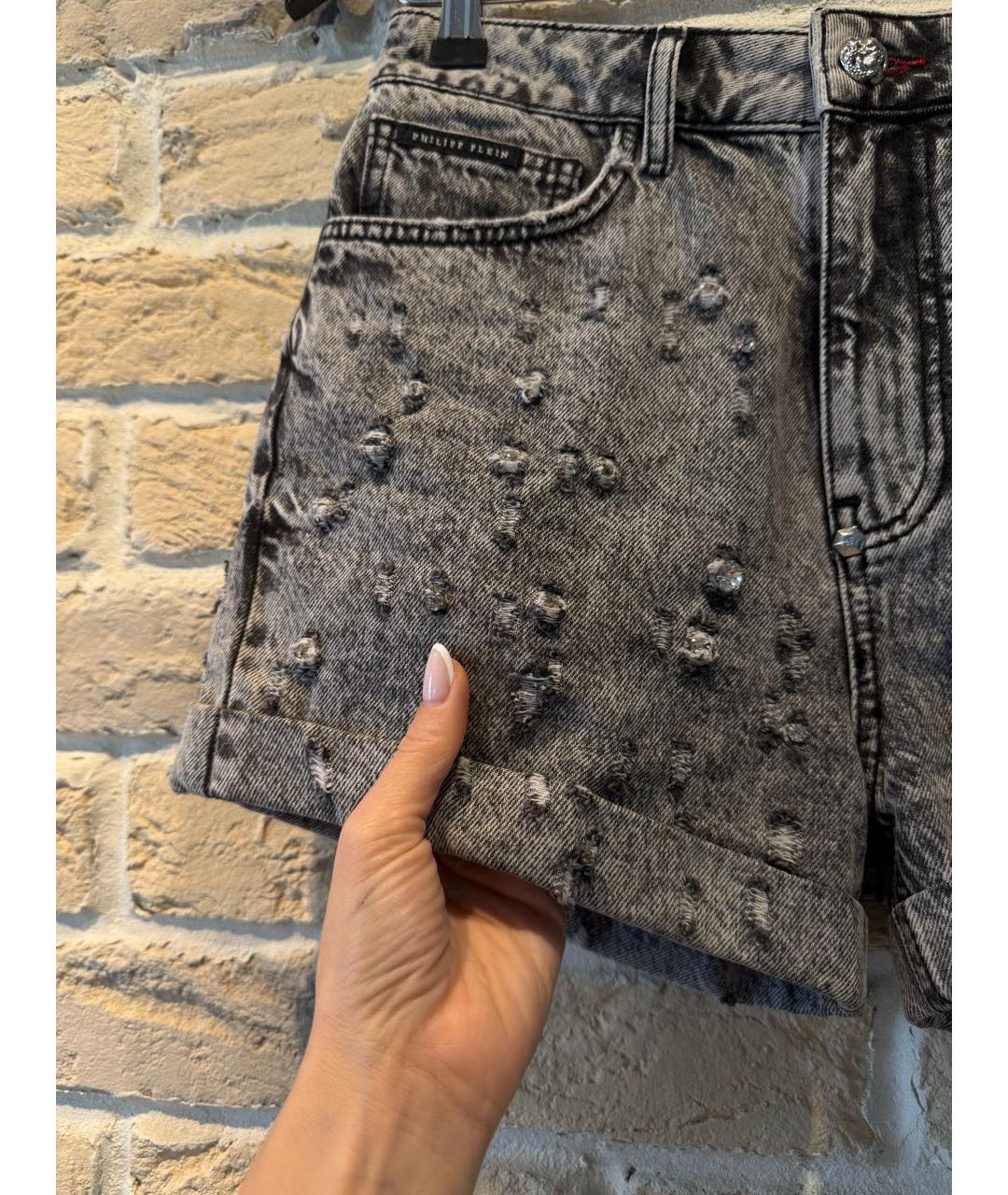 PHILIPP PLEIN Серые деним шорты, фото 5