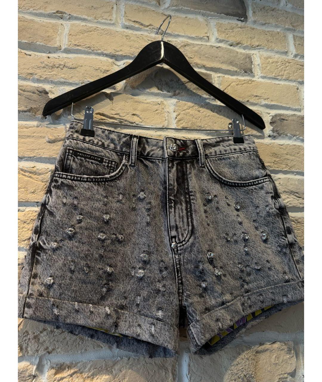 PHILIPP PLEIN Серые деним шорты, фото 4