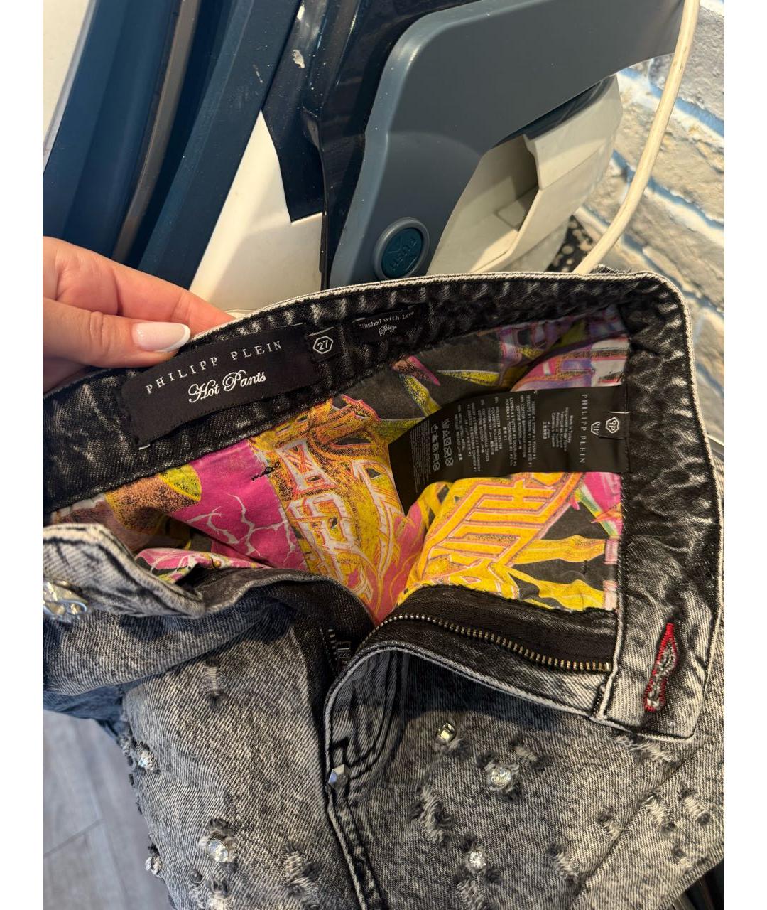 PHILIPP PLEIN Серые деним шорты, фото 7