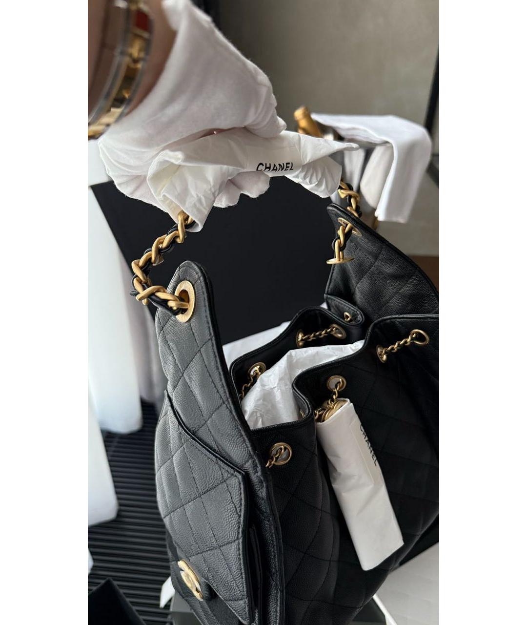 CHANEL Черная кожаная сумка тоут, фото 6