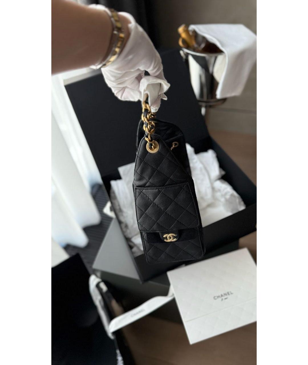 CHANEL Черная кожаная сумка тоут, фото 5