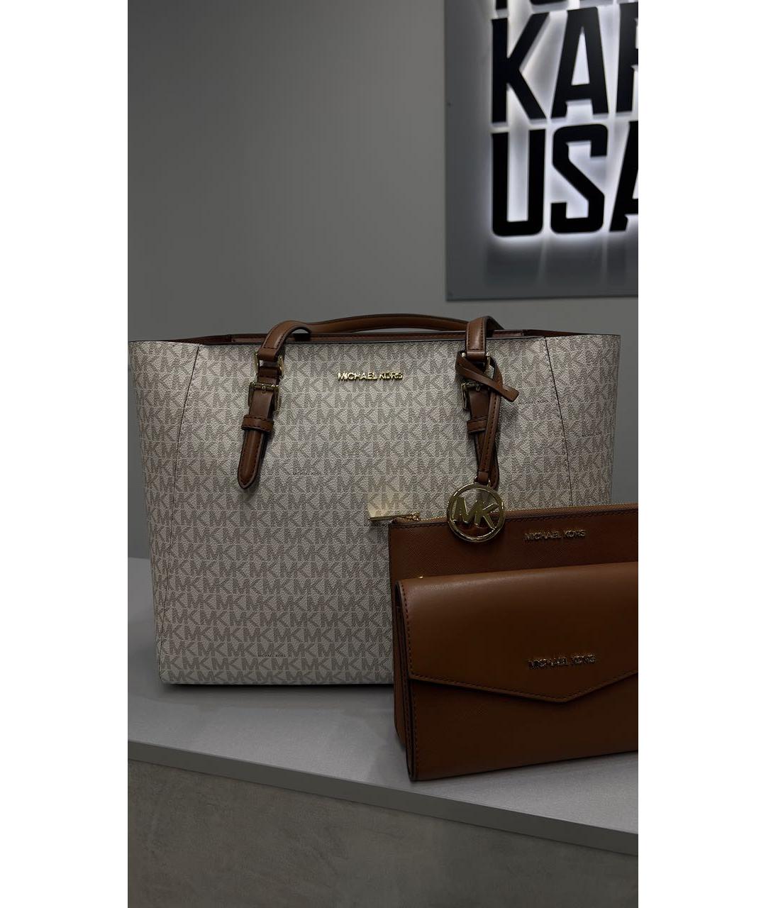 MICHAEL KORS Бежевая кожаная сумка тоут, фото 8