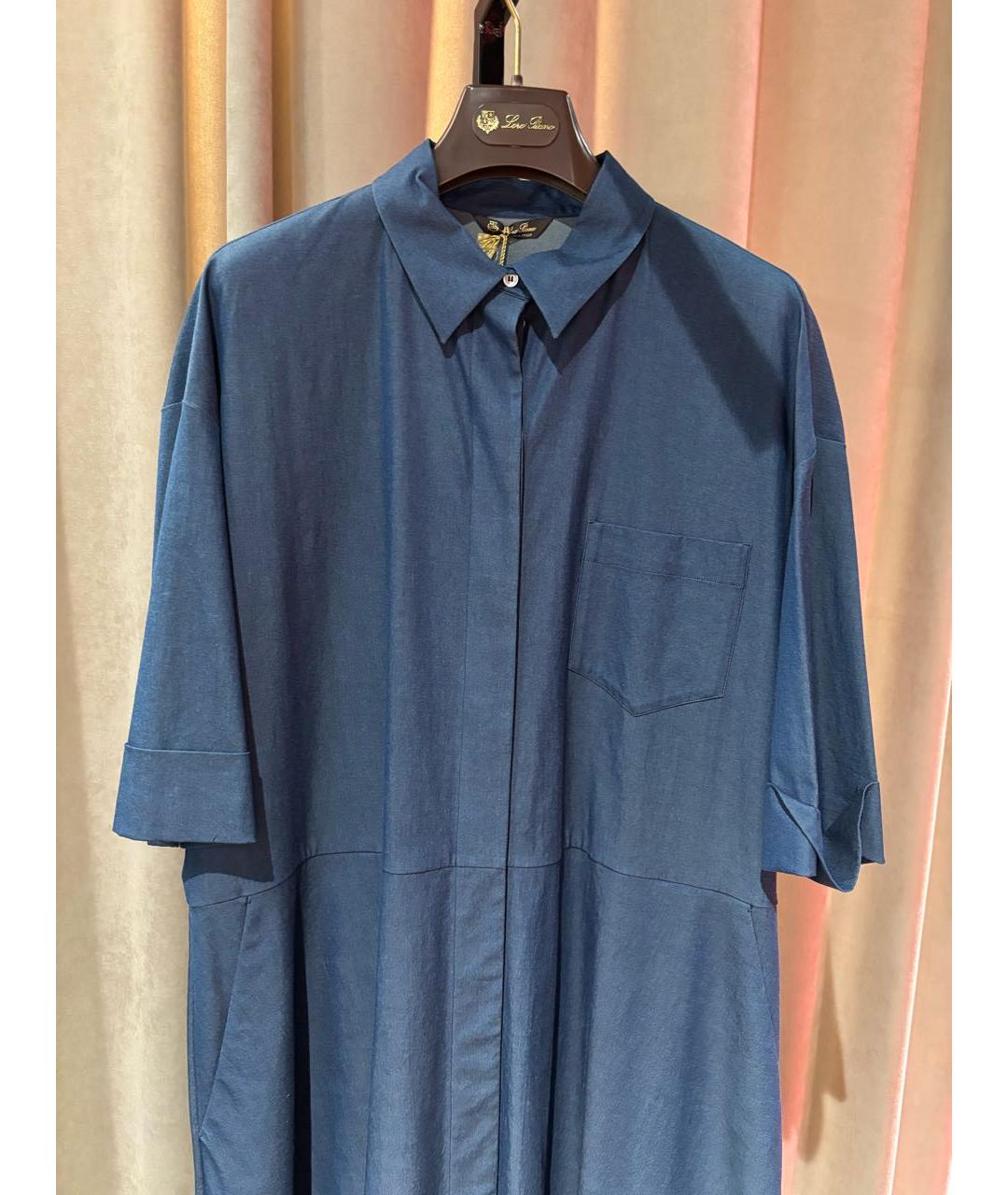 LORO PIANA Синее хлопко-эластановое повседневное платье, фото 5