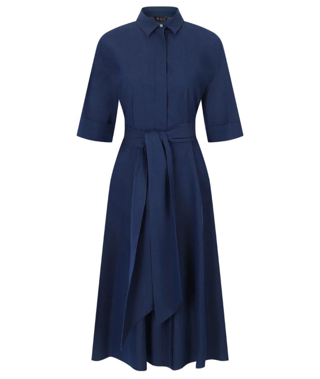 LORO PIANA Синее хлопко-эластановое повседневное платье, фото 9