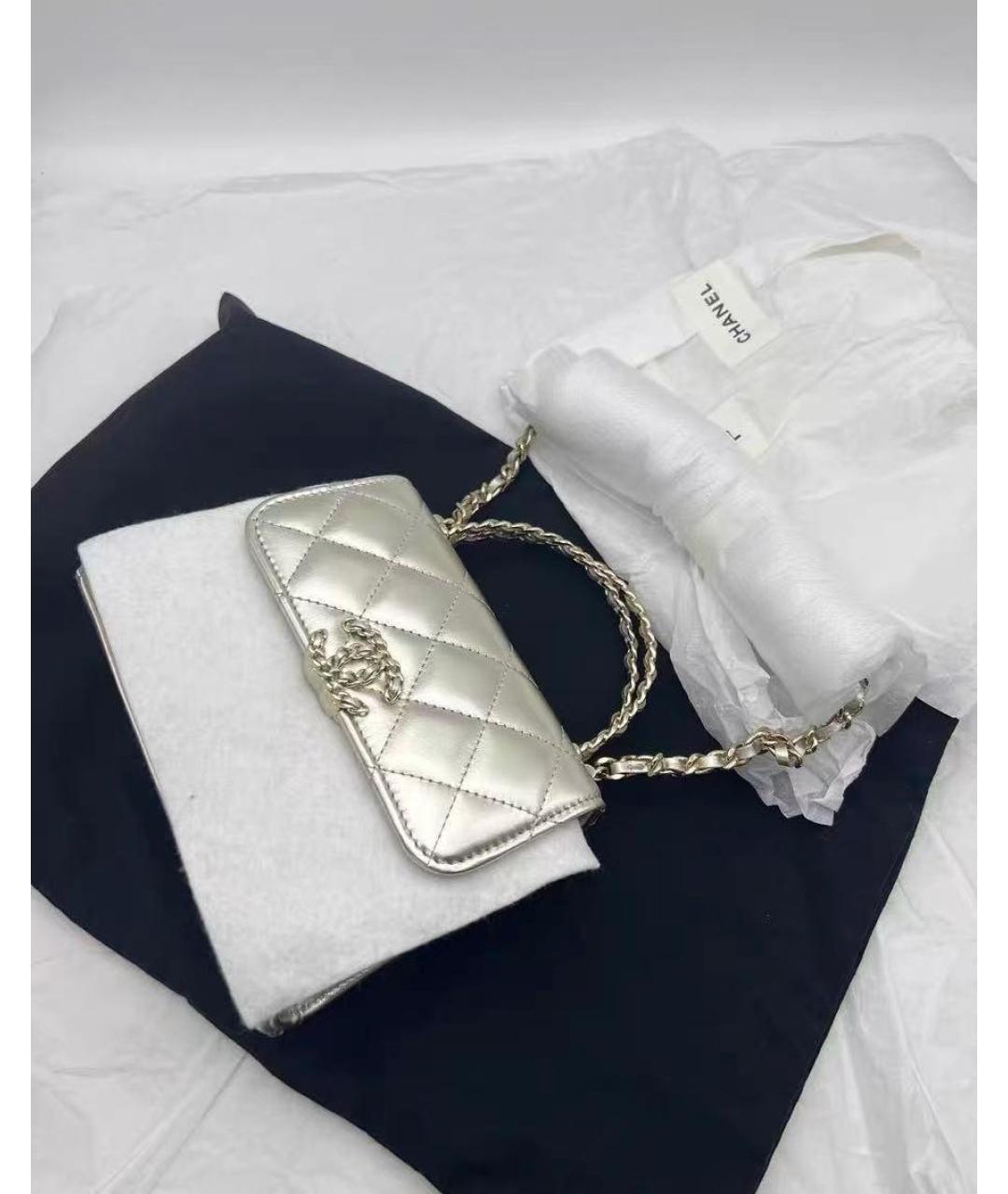 CHANEL Золотая кожаная сумка с короткими ручками, фото 2