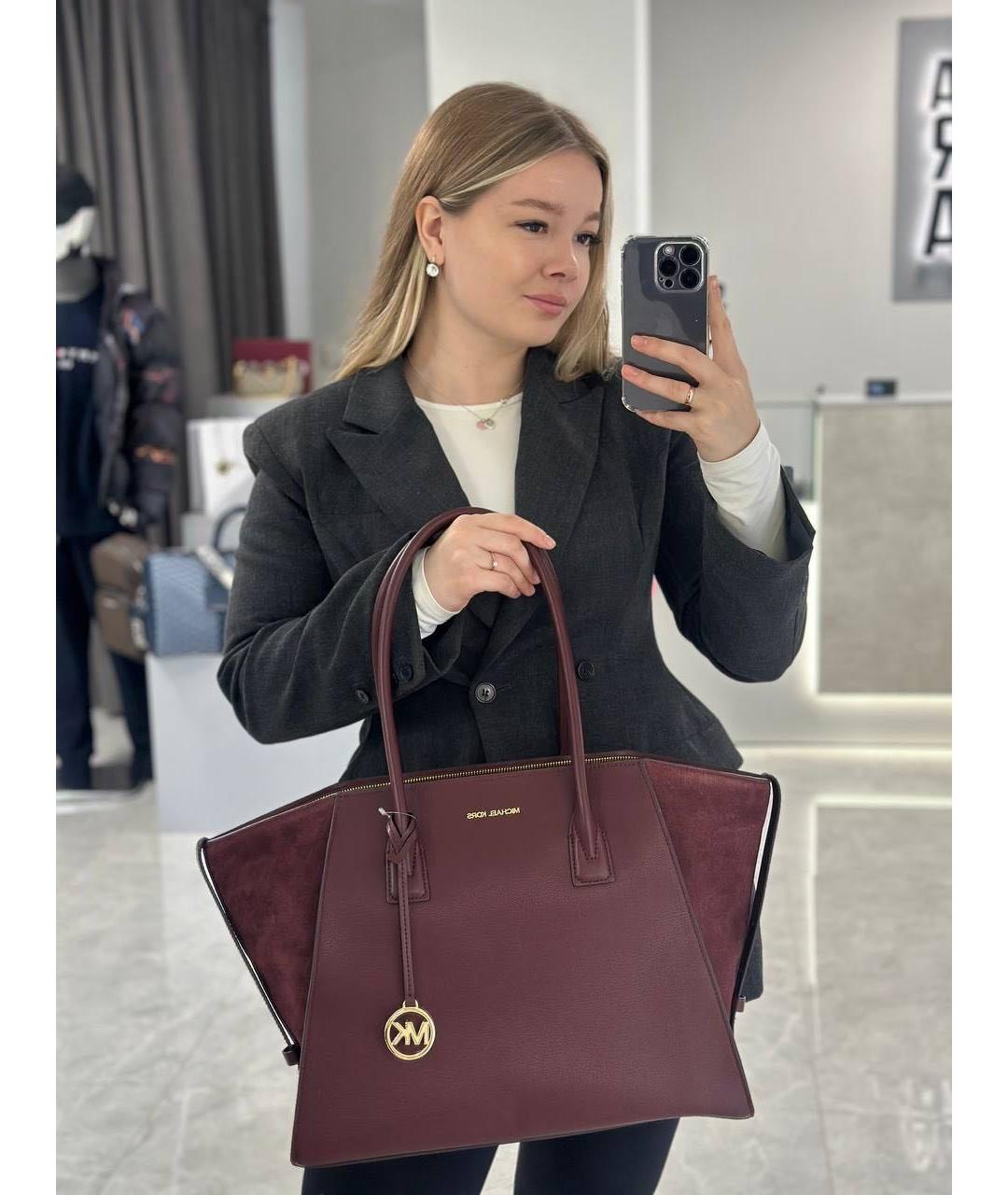 MICHAEL KORS Бордовая кожаная сумка тоут, фото 5