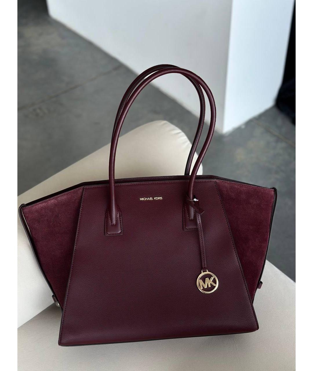MICHAEL KORS Бордовая кожаная сумка тоут, фото 6