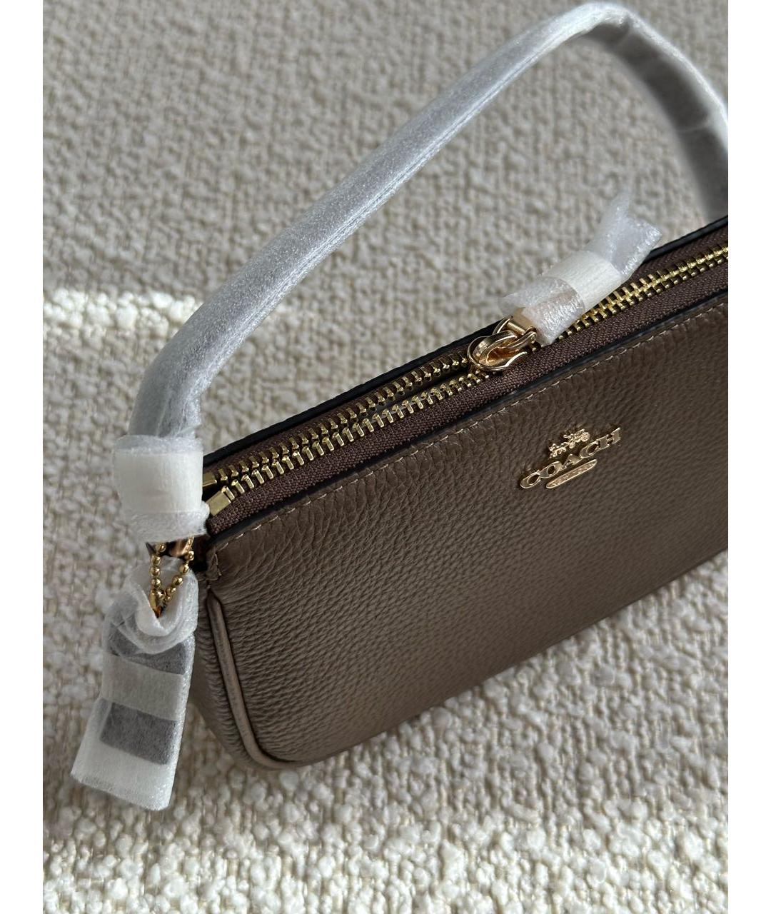 COACH Коричневая кожаная сумка с короткими ручками, фото 4