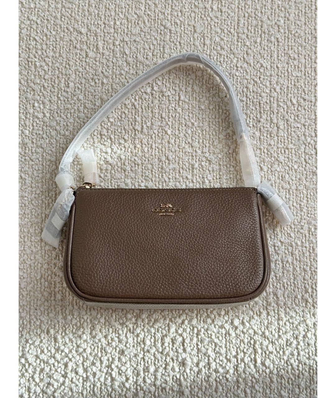 COACH Коричневая кожаная сумка с короткими ручками, фото 5