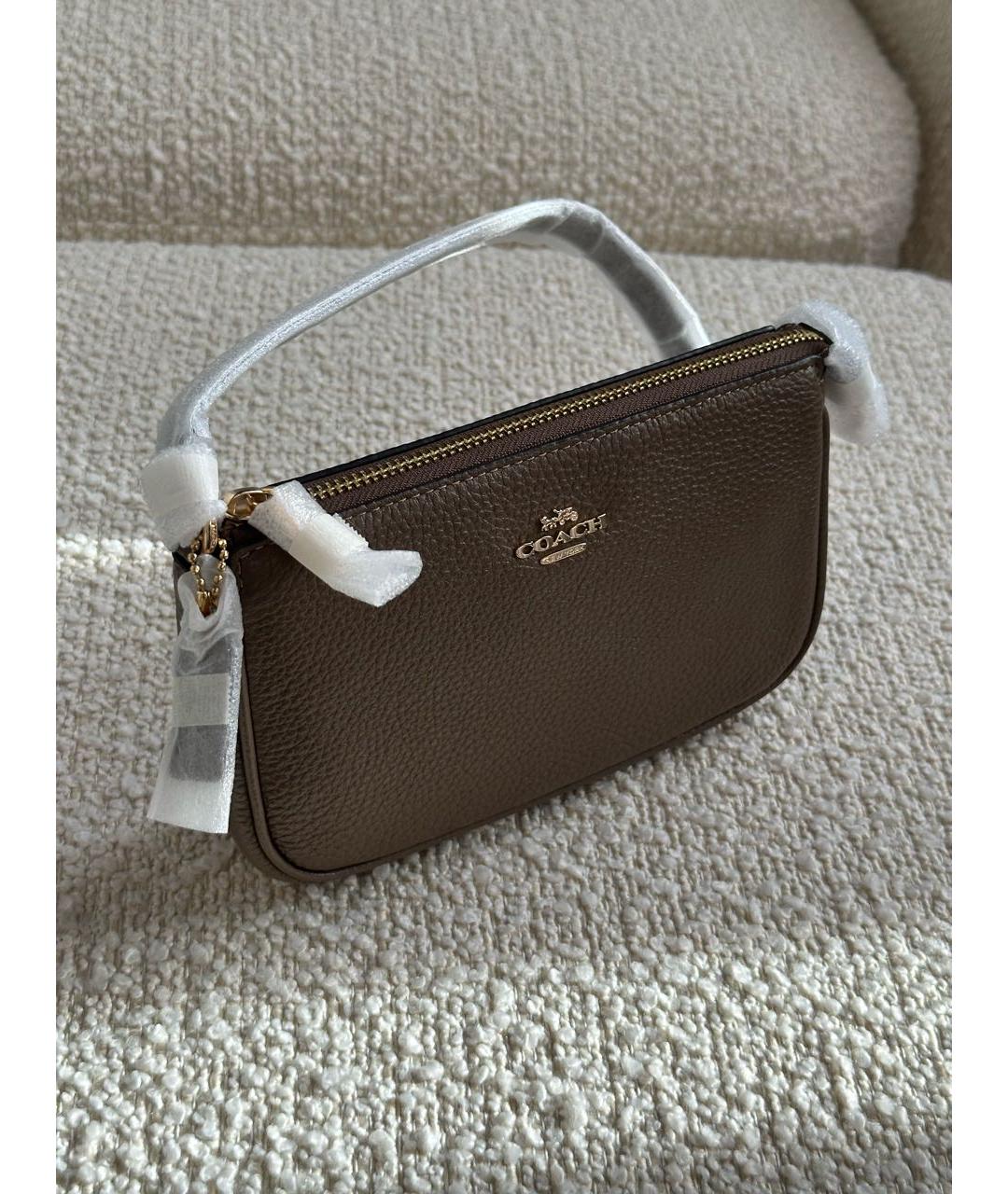 COACH Коричневая кожаная сумка с короткими ручками, фото 2