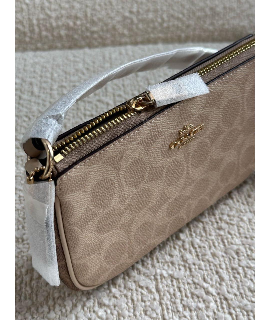 COACH Бежевая кожаная сумка с короткими ручками, фото 4