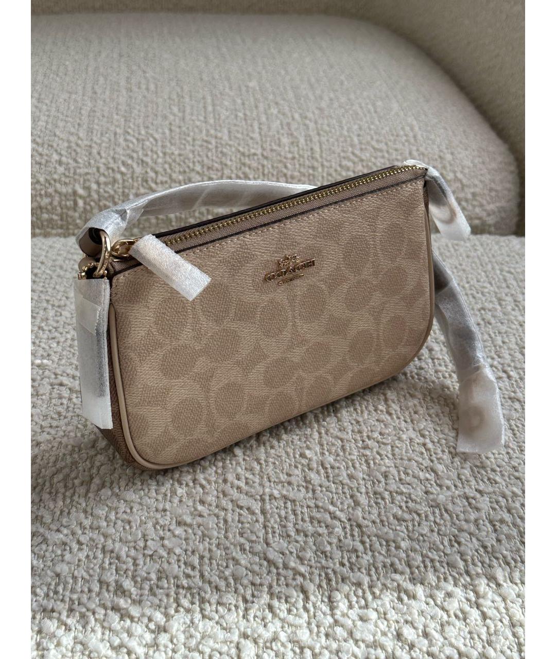 COACH Бежевая кожаная сумка с короткими ручками, фото 2