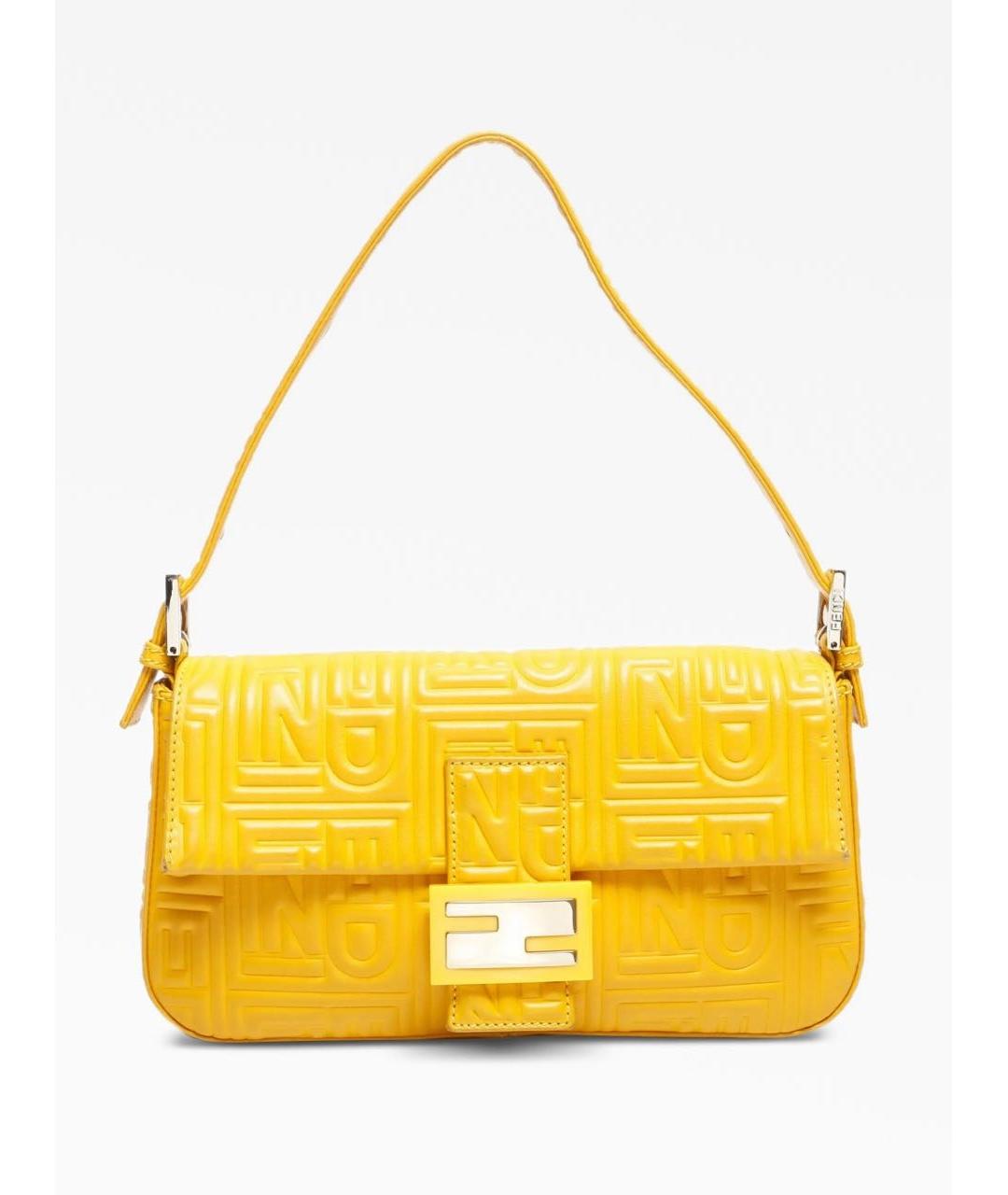 FENDI Желтая кожаная сумка с короткими ручками, фото 8