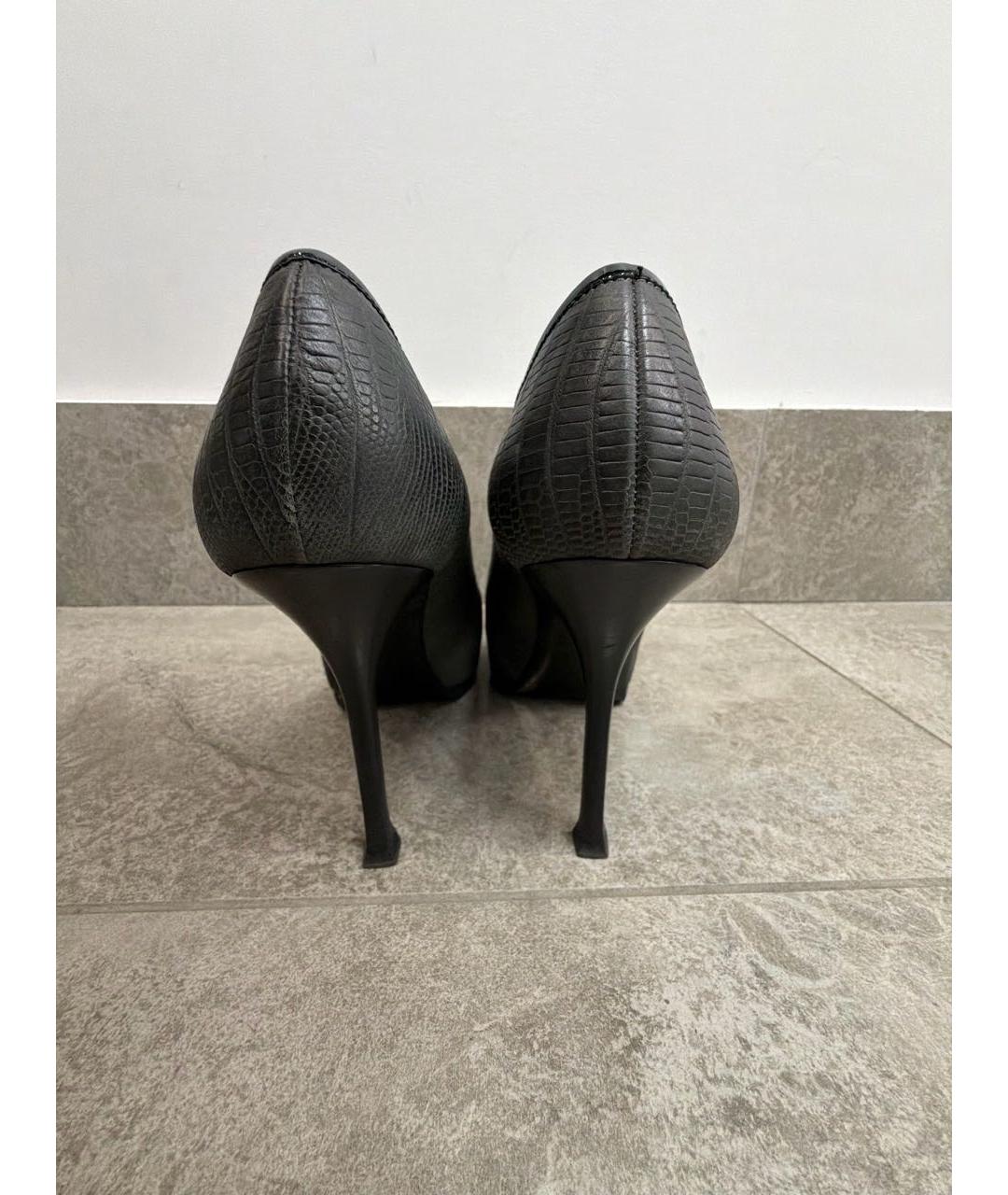 SAINT LAURENT Антрацитовые кожаные туфли, фото 4