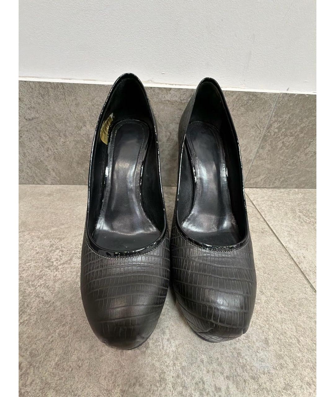 SAINT LAURENT Антрацитовые кожаные туфли, фото 2