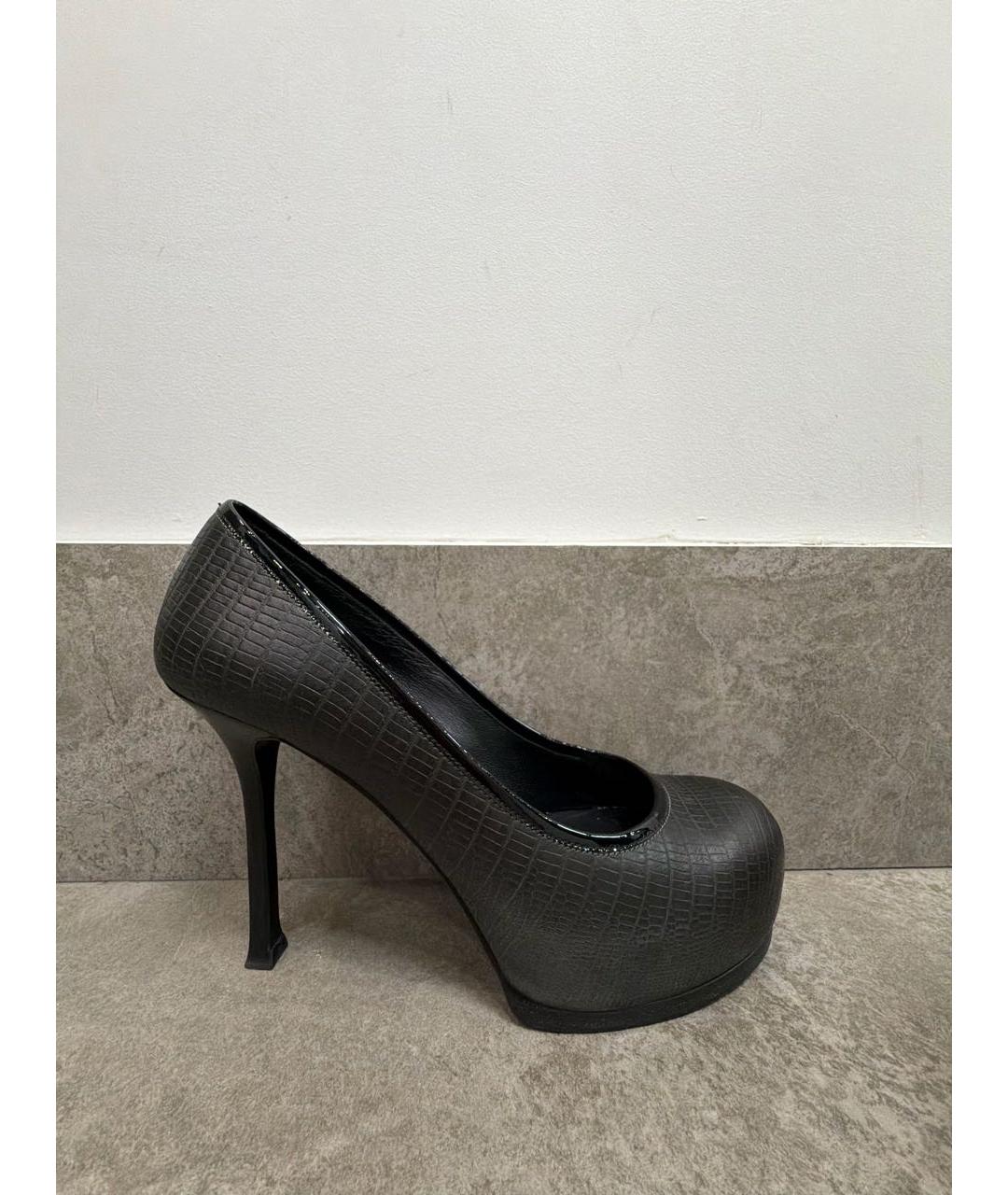 SAINT LAURENT Антрацитовые кожаные туфли, фото 7