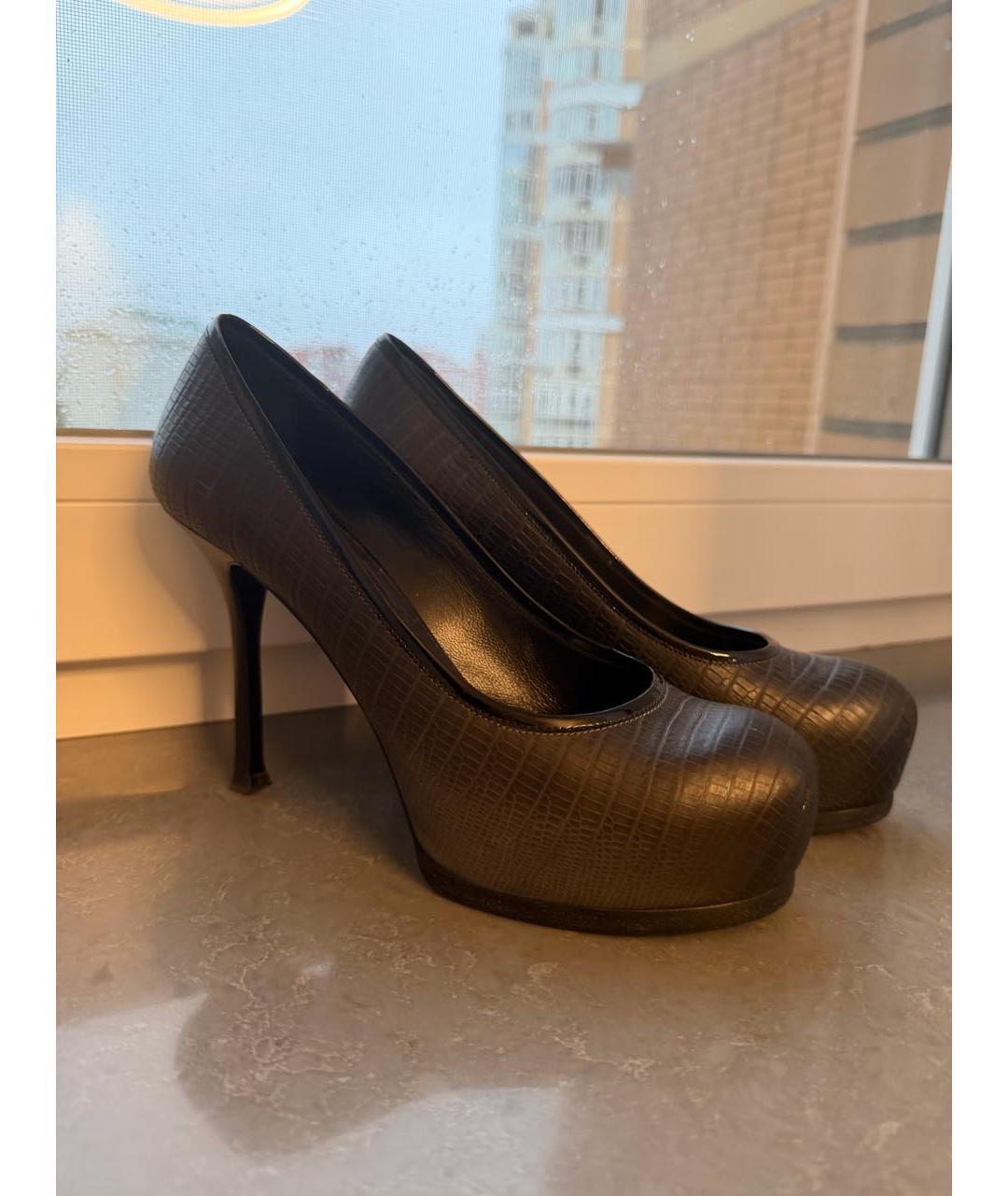 SAINT LAURENT Антрацитовые кожаные туфли, фото 5