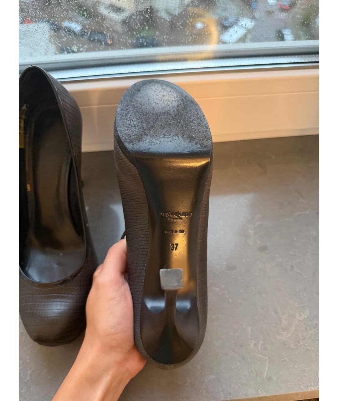 SAINT LAURENT Антрацитовые кожаные туфли, фото 6