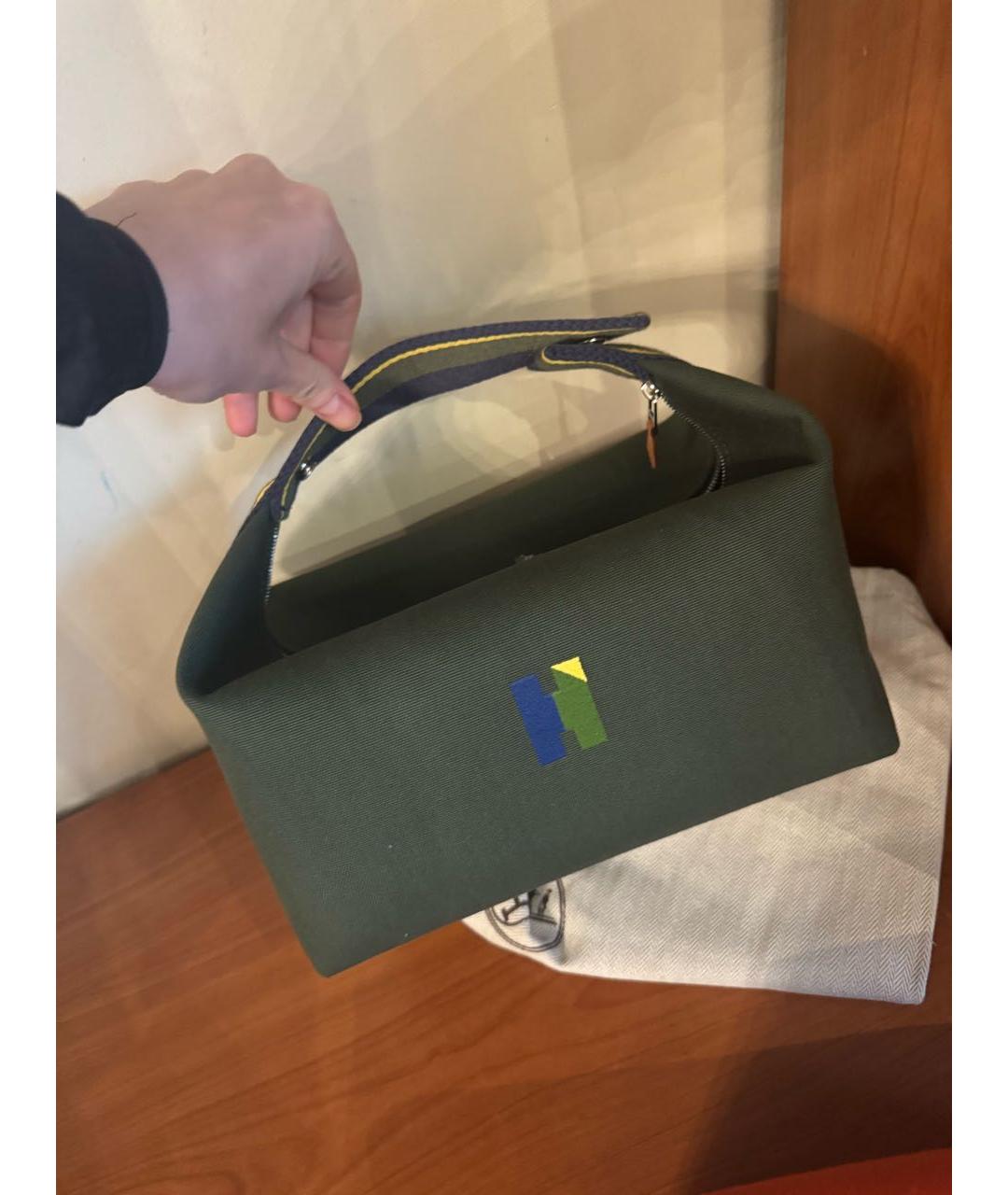 HERMES Хаки тканевая косметичка, фото 3