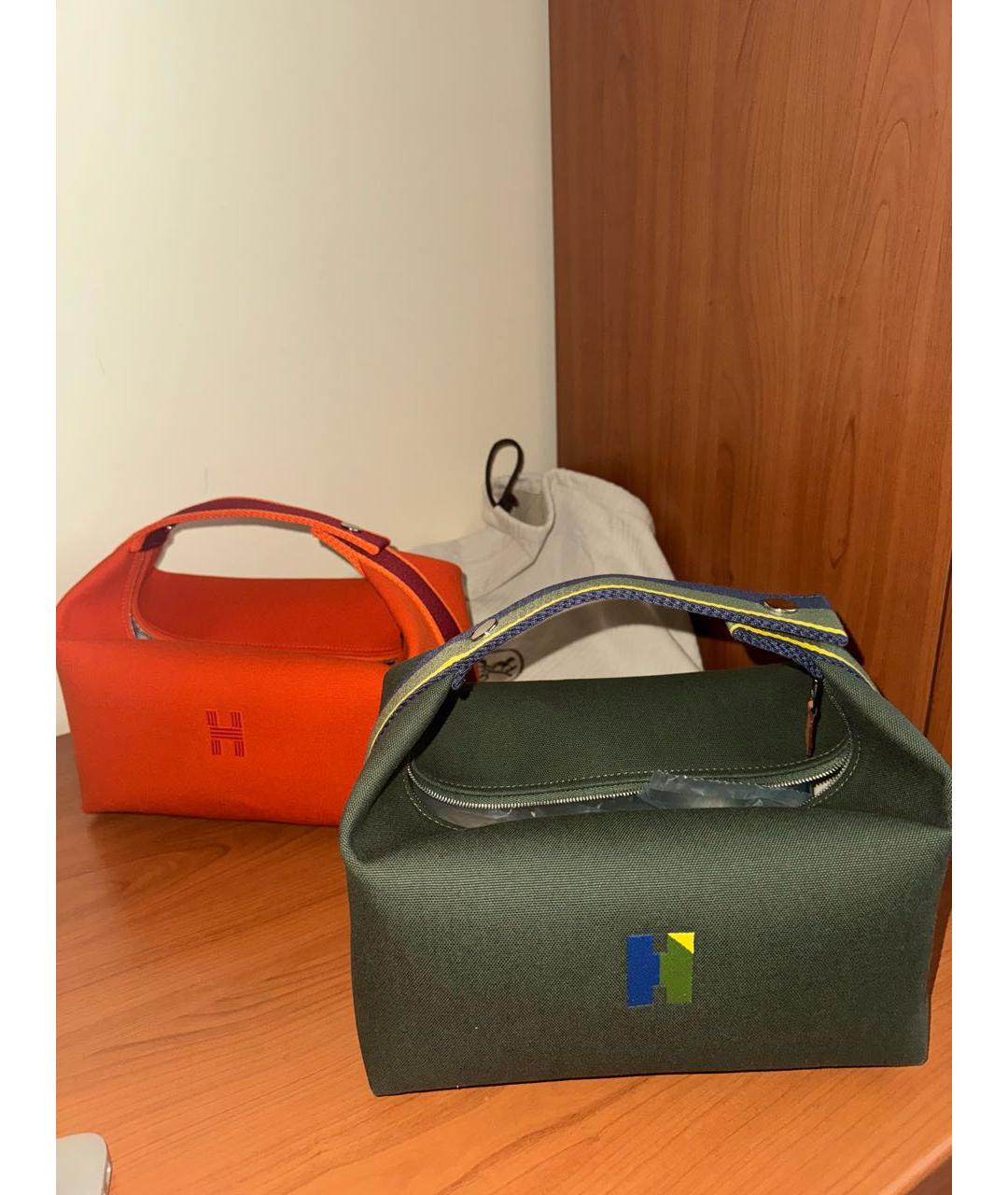 HERMES Хаки тканевая косметичка, фото 2