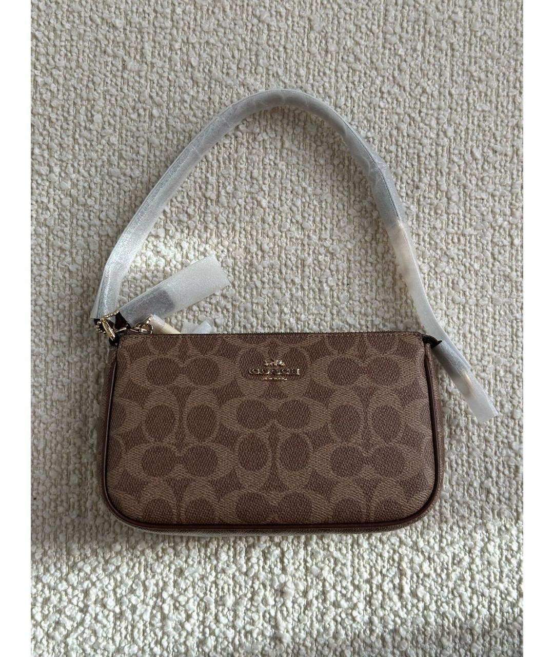 COACH Коричневая кожаная сумка с короткими ручками, фото 5
