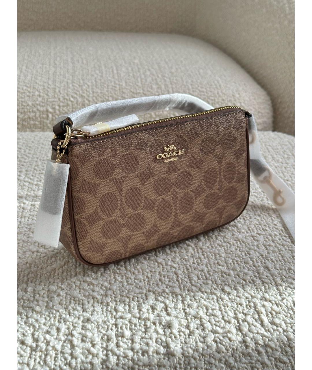 COACH Коричневая кожаная сумка с короткими ручками, фото 2